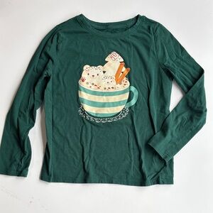 Green Kids Long Sleeve Shirt with Bear Print size 6/7